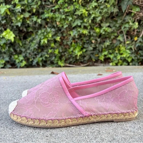 Valentino Garavani pink lace and leather espadrille flats size IT 36 US 6 NEW